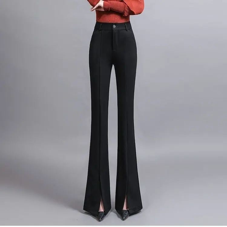 Split Suit Pants Women's Flared Pants 2025 Summer New High Waist Thin Black Small Man Mopping The Floor Casual