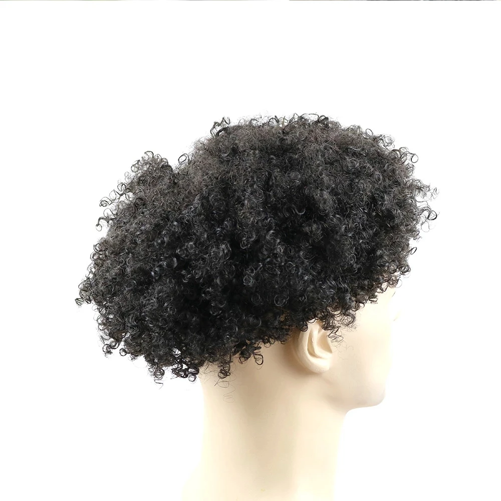 Afro amerikaner Black Man Echthaar Perücken langlebig dünn injiziert Pu Base Männer Toupet 8mm Afo Curly Man Haar Prothese System