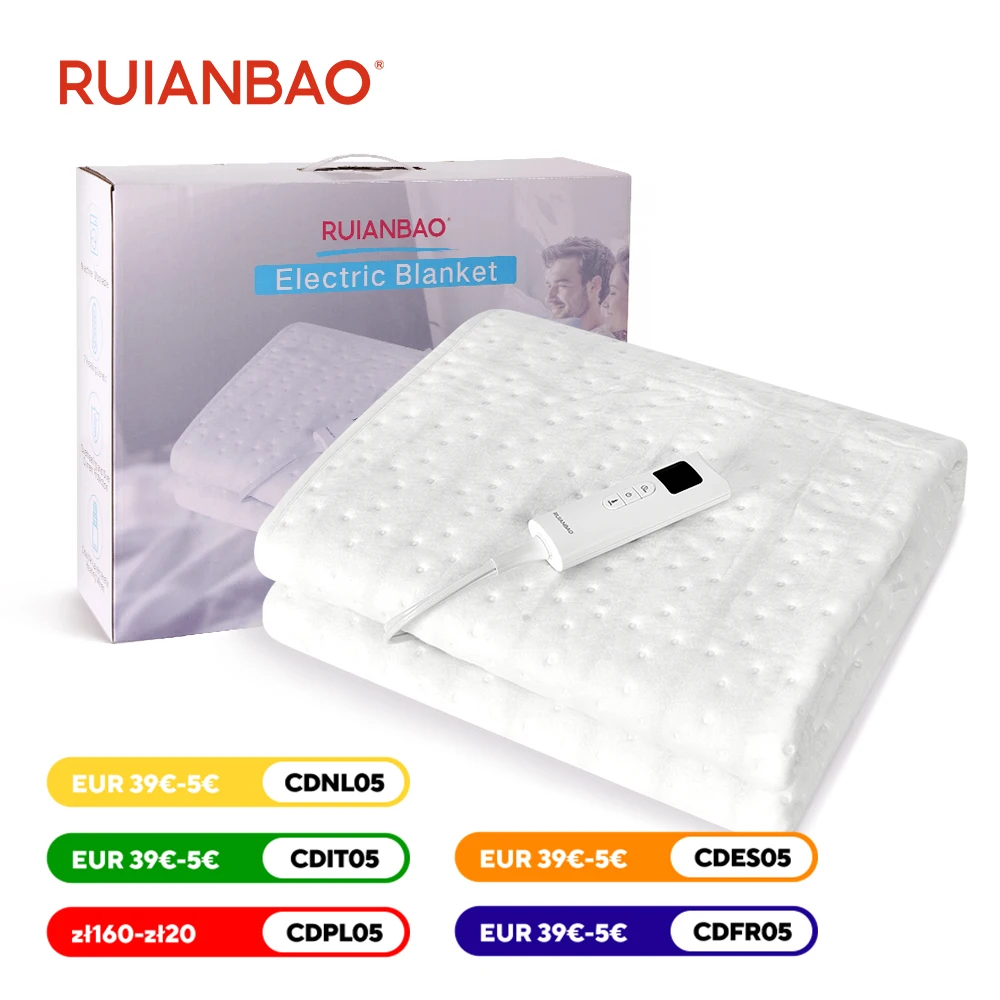 RUIANBAO Heated Blankets for Bed, White Heated Blanket, Washable, 7 Levels of Heating and Overheating Protection.