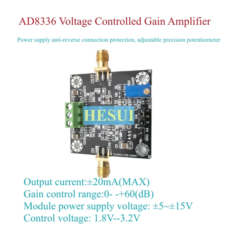 Imagem -04 - Módulo Amplificador de Ganho Variável de Controle de Tensão Ad8336acpz Vga Manual Controlado por Programa 60db Ampla Ajuste Dinâmico