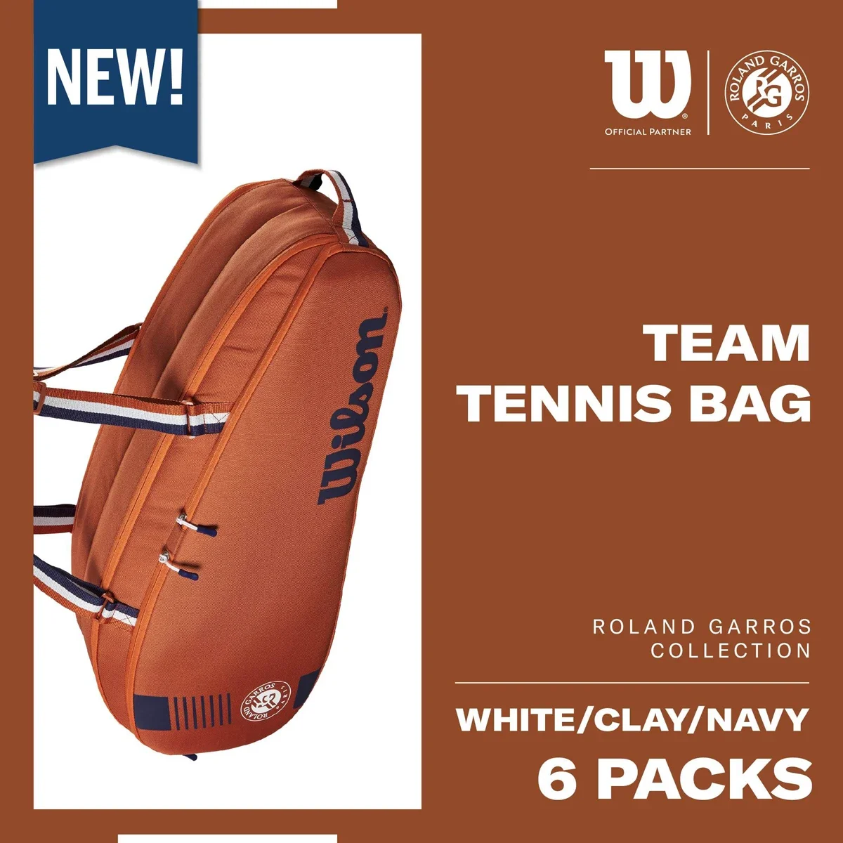 Wilson 2024 ฝรั่งเศสเปิดทีม 3-6 pcs Duffel ไม้เทนนิสกระเป๋า Roland Garros Clay Court การแข่งขันเทนนิส Racquet กระเป๋า Clay Navy