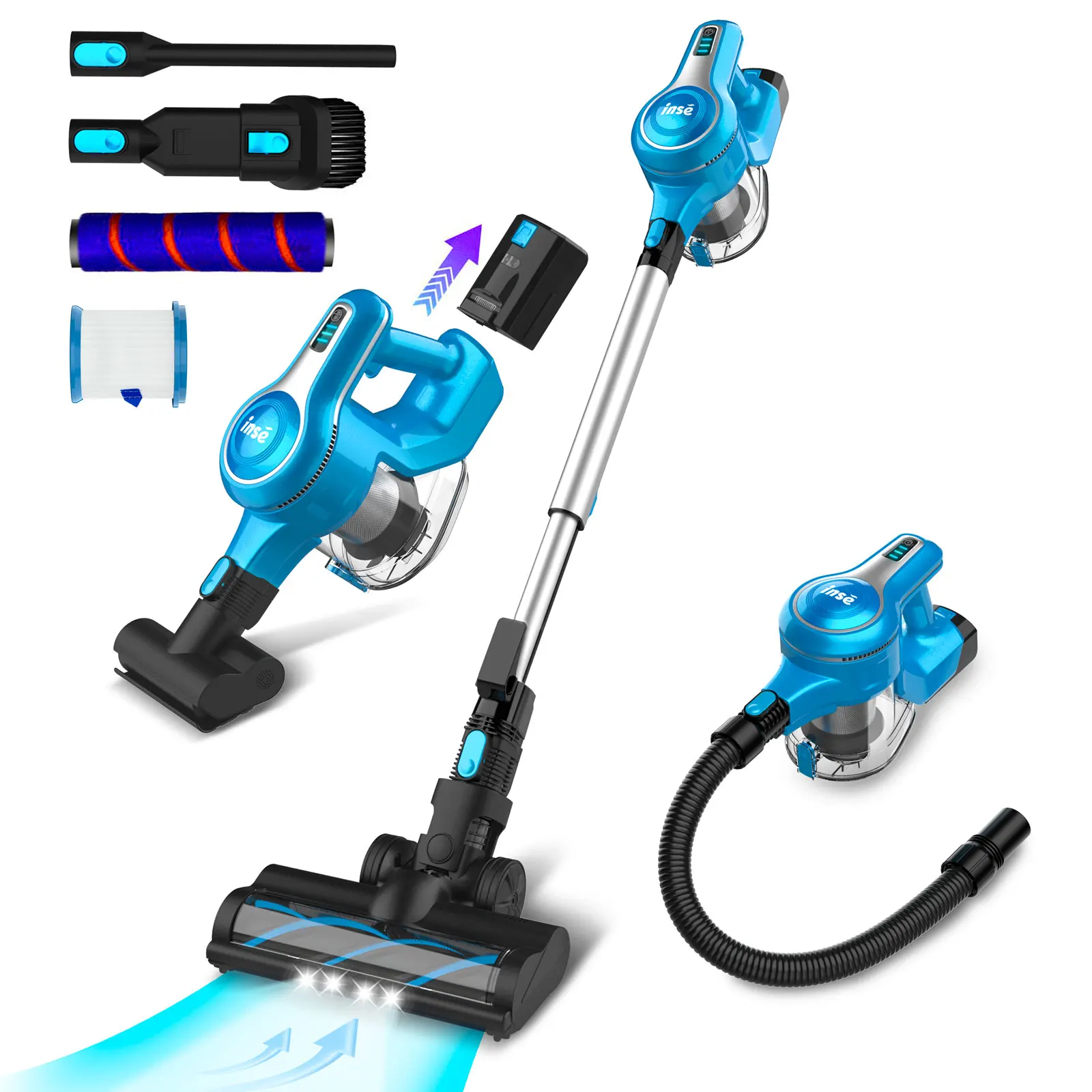 INSE S6T Cordless Vacuum Cleaner, 300W Brushless Motor Stick Vacuum, Up to 45Mins Runtime for Hard Floor Carpet Pet Hair Car