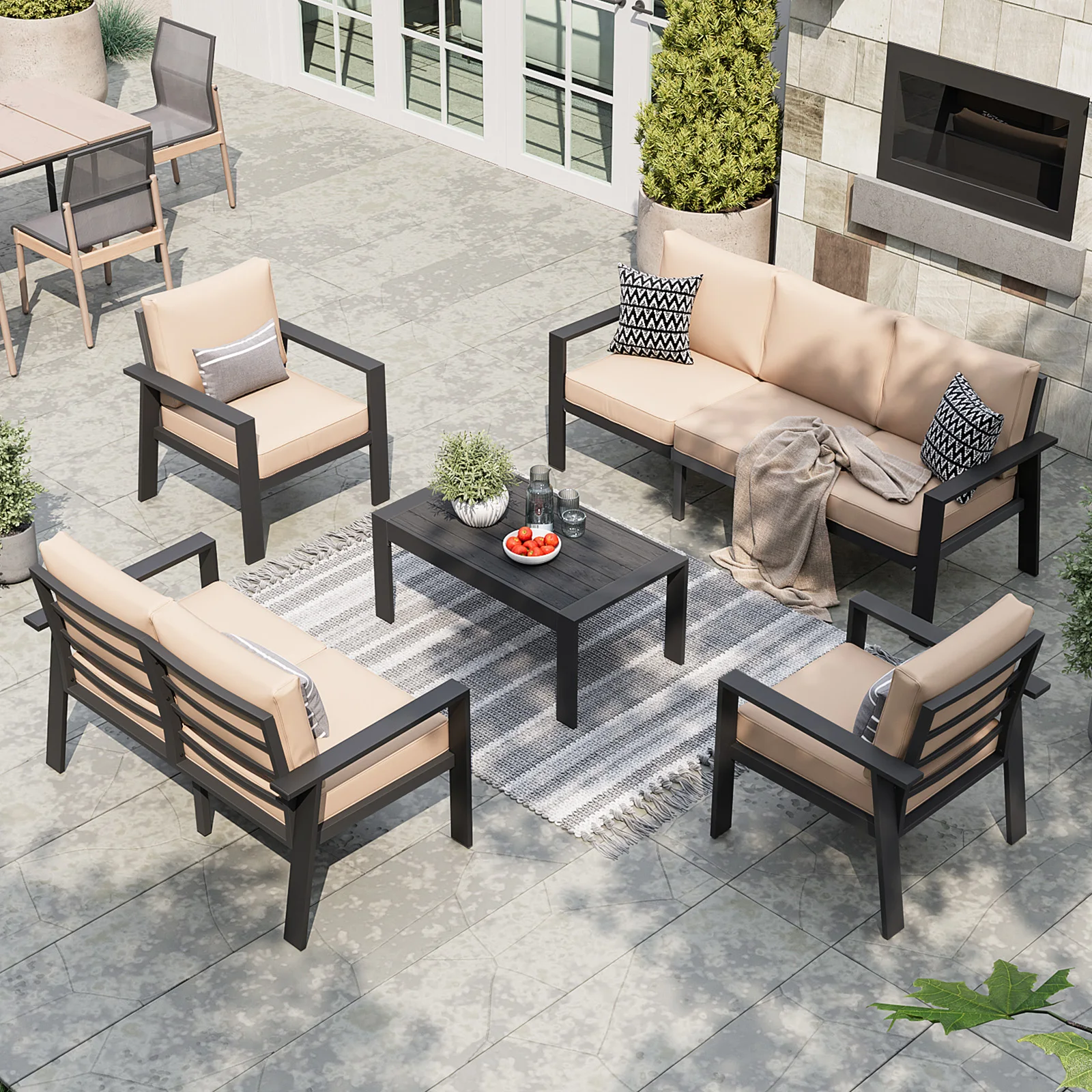 Aoxun 5 Pieces Patio Furniture Set Outdoor Aluminum Furniture Set with Coffee Table for Lawn, Garden, Backyard (Beige)