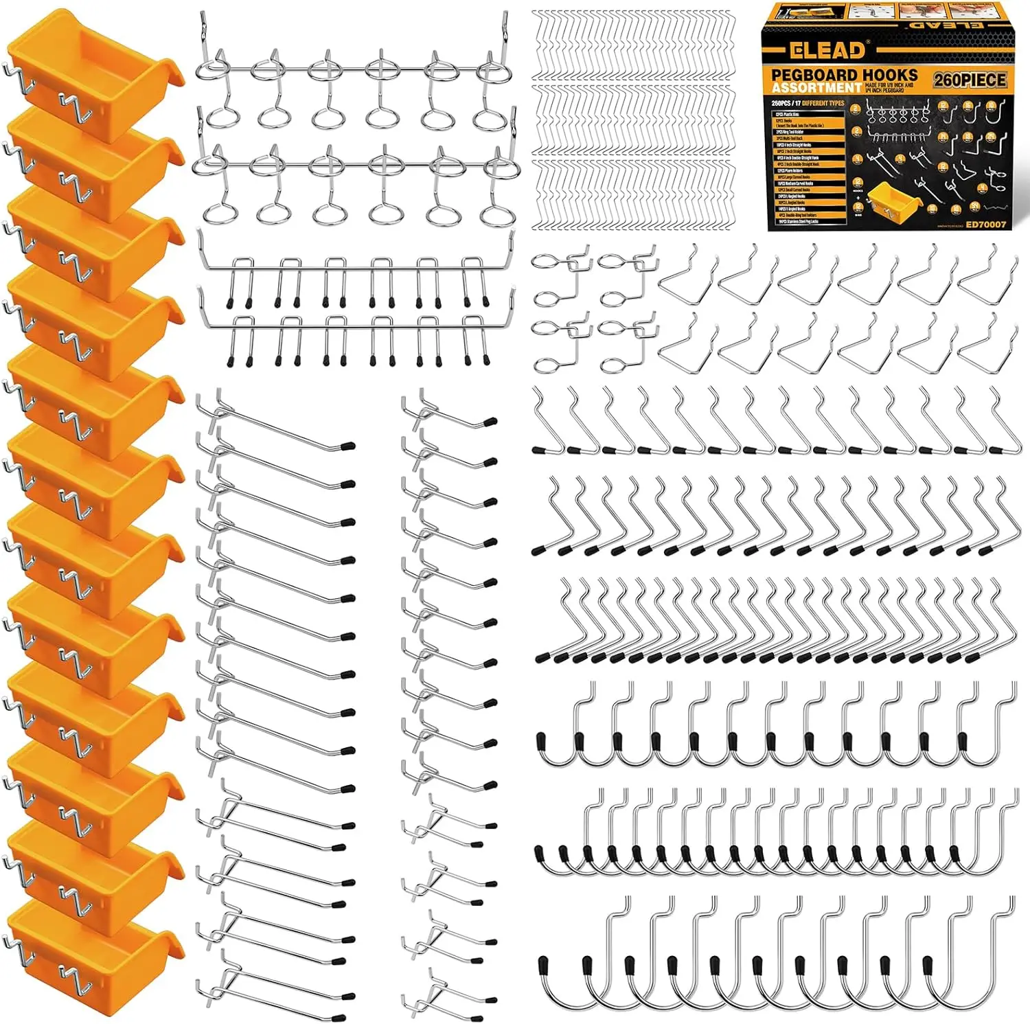 

260-Piece Pegboard Organizer Kit with Hooks and Bins for Garage, Kitchen, Bathroom Tool Storage