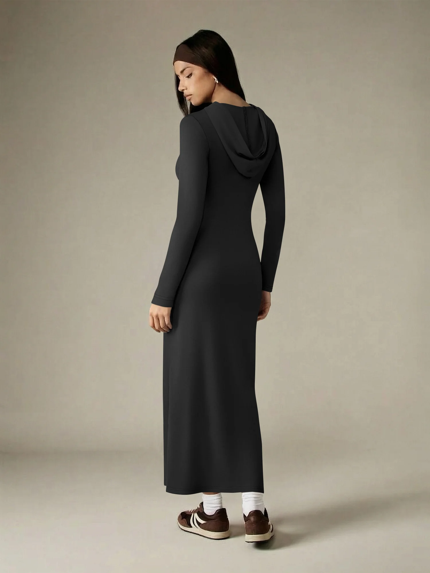 Versatile Inner‑and‑Outer‑Wear Sweatshirt Dress, Slim‑Fit Hooded Maxi Outfit for Year‑Round Mix‑and‑Match Styling