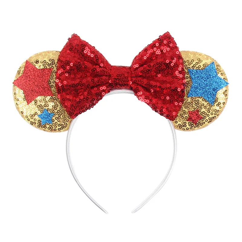 American Independence Day sequin bow children's hair accessory double-sided sequin ears Mickey headband cute princess headpiece