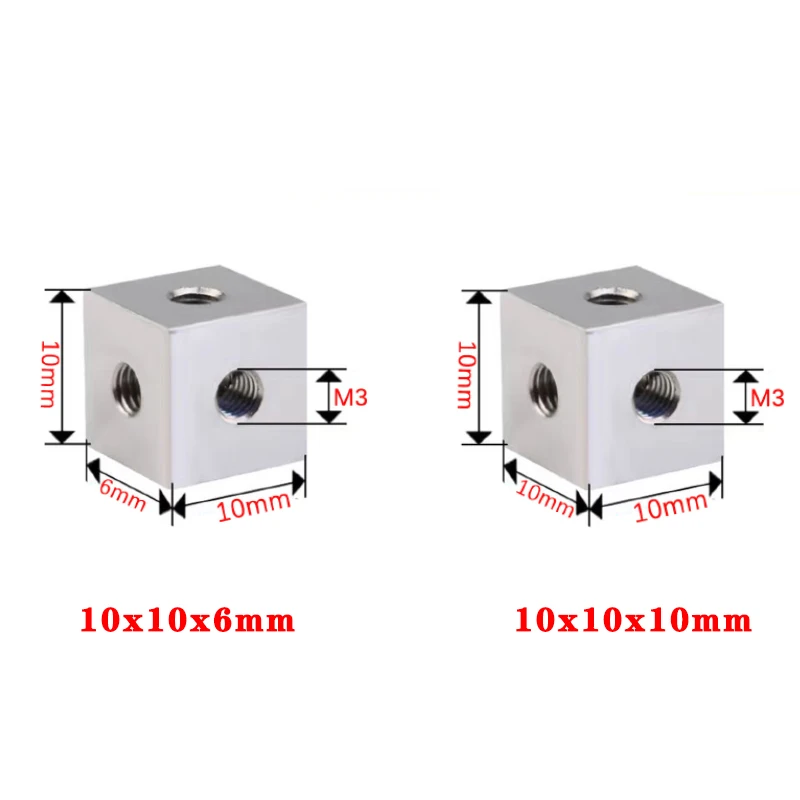 2/5/10pcs Hexagonal Nut Cube Nuts Aluminum M3 10x10x6mm/10mm Six-Sided Screw Holes Nut Block Three Sided Fixed Block Connector