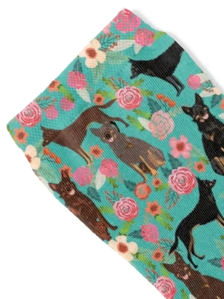 Australian kelpie dog florals - cute dog, black dog, pet, Australian kelpie, kelpie. dog Socks sheer cute Boy Socks Women's