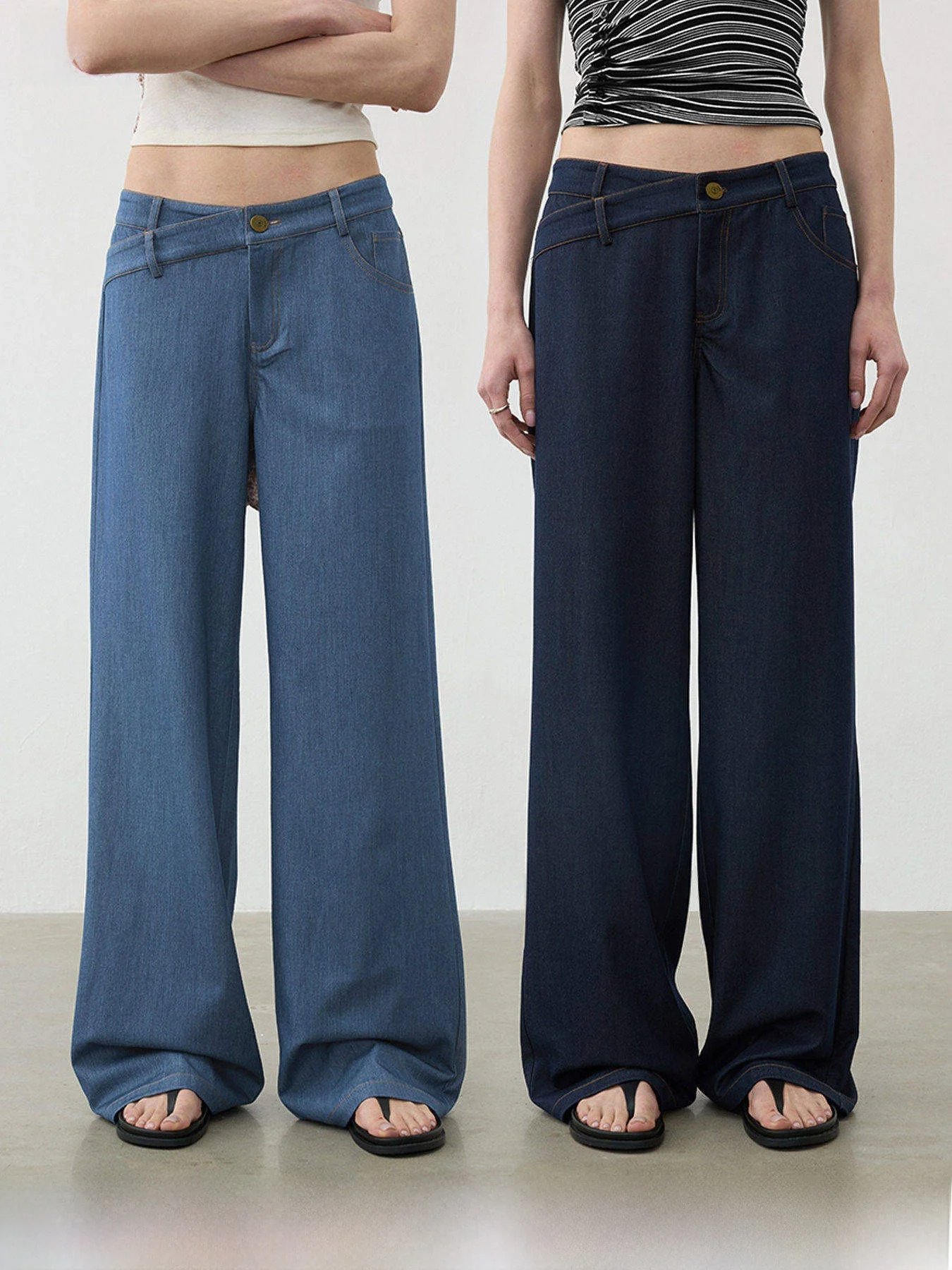 

Low Waist Straight Leg Jeans Classic Blue Embroidered Loose Wide Leg Pants AFTADAWN Casual Pure Color Long Pants Polyester