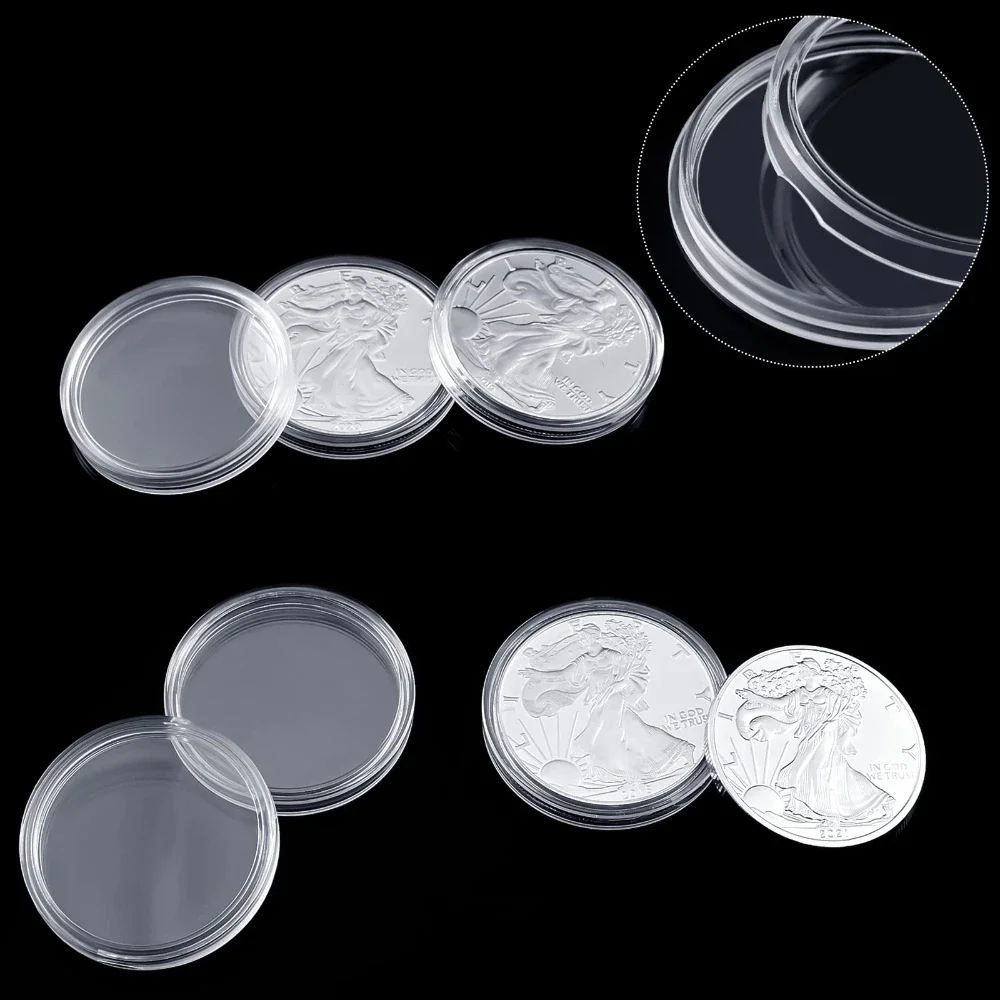 

5PCS 38.6mm Inside Height 3mm Reusable Protective Collectibles Transparent Round Coin Capsule Storage Case for 2 Oz Silver Coins