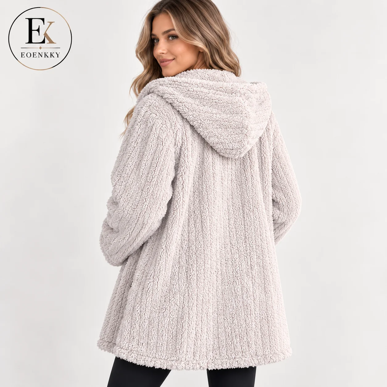 Women Teddy Fleece Hooded Coat Winter Jacket Casual Loose Plush Outerwear Button Down Warm Faux Fur Coat Ladies Fashion Jacket