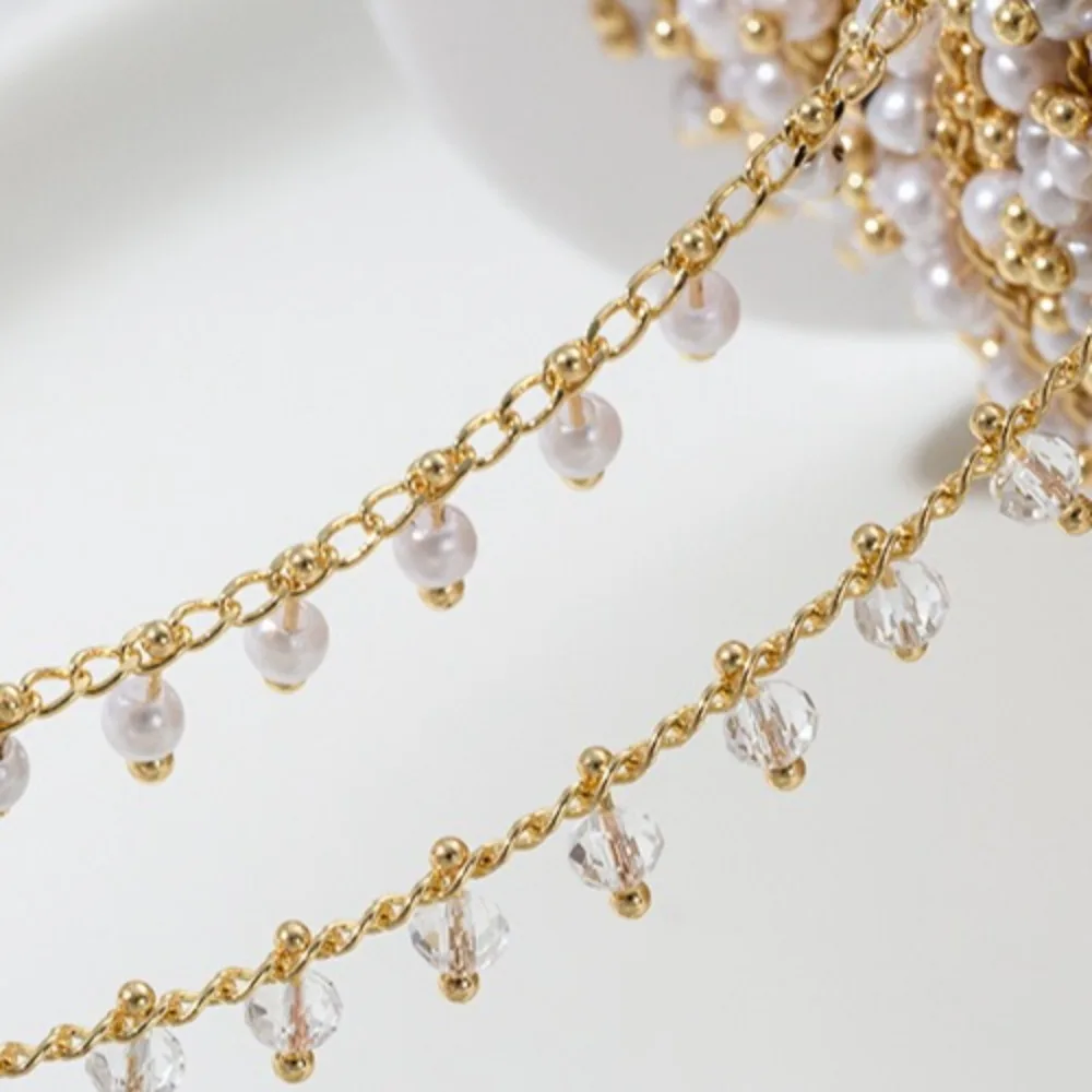 

14K Gold Color Hanging Pearl Chain Cut Face Round Zircon Loose Chain Handmade Jewelry DIY Handmade Necklace Material