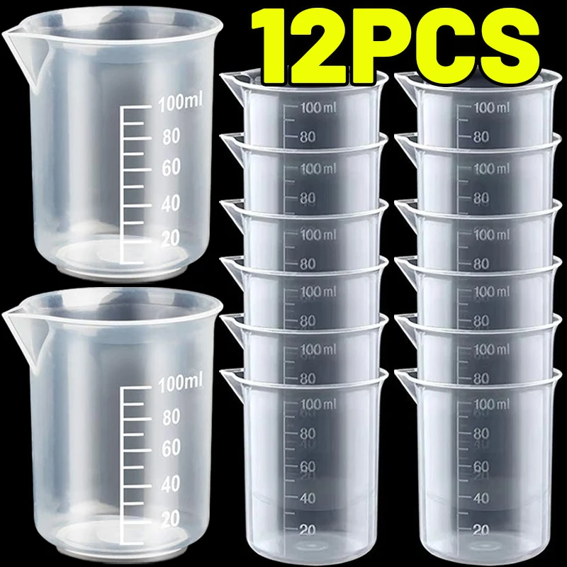 12/1PCS Transparent Plastic Measuring Cup with Graduated 100ML Kitchen Lab Measuring Tool Home DIY Craft Mixing Measuring Cup