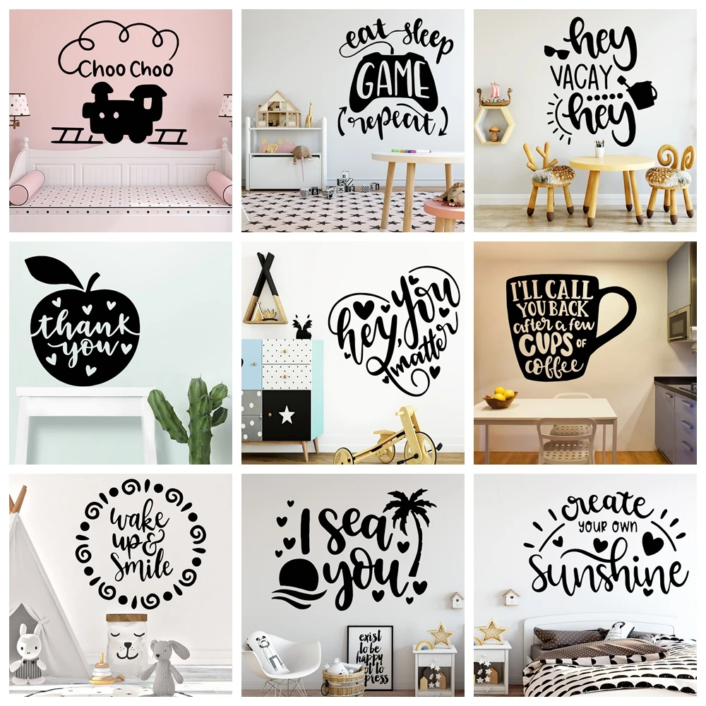 1 Stück Drop Shipping einfacher Text Wandaufkleber moderne Mode Wandaufkleber für Baby Kinder Zimmer Dekor Home Party Dekor Tapete