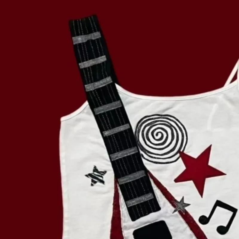 Harajuku هوتي شيك بروتيل الغيتار الأمريكي طباعة تصميم الرسن سترة الرجعية ثقافة فرعية ضئيلة الدبابات المرأة مثير شعبية فاسق القمم #5