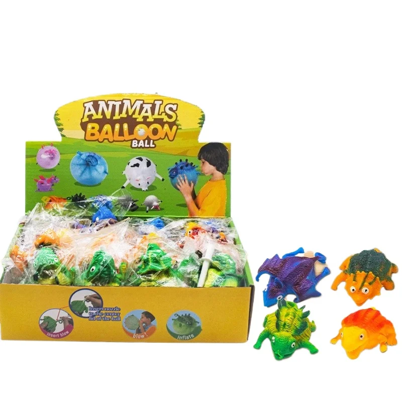 

4pcs/set Funny Dinosaur Animals Inflate Vent Balls Toy Squeeze Soft Ball Balloon Fidget Party Sports Silicone Toys Xmas Gift