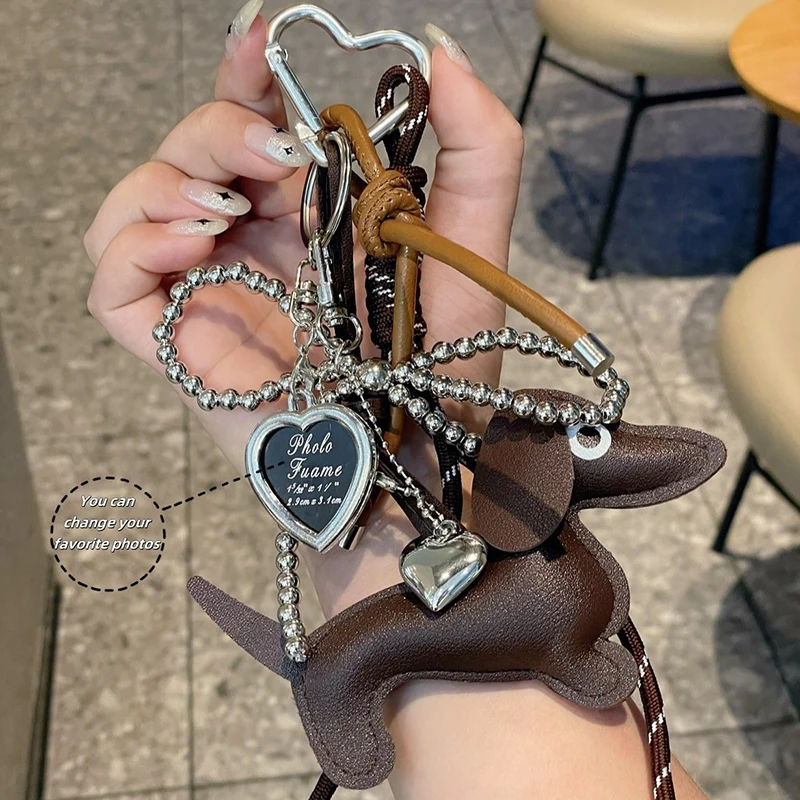 Dackel Hund PU Leder Schlüsselanhänger Retro Schlüsselhalter Trendige Schlüsselringe Tierzubehör für Taschen und Rucksäcke