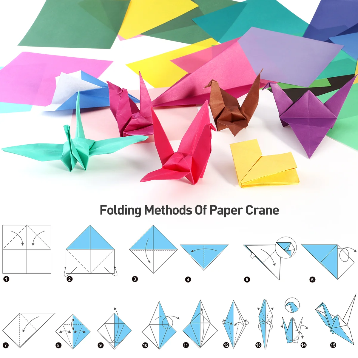 50 Sheets Decorative Craft Paper Origami Bulk Colorful Square Folding Papers Single Sided for Kids Crane