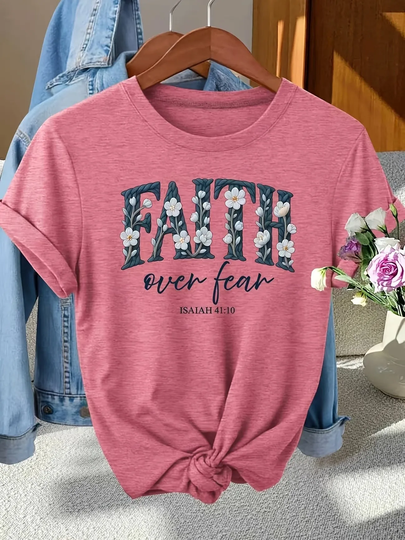 Summer Faith Over Fear Motivational Graphic T-shirt Women Short Sleeve Fashion T Shirt Y2k Round Neck Retro Tshirt Casual