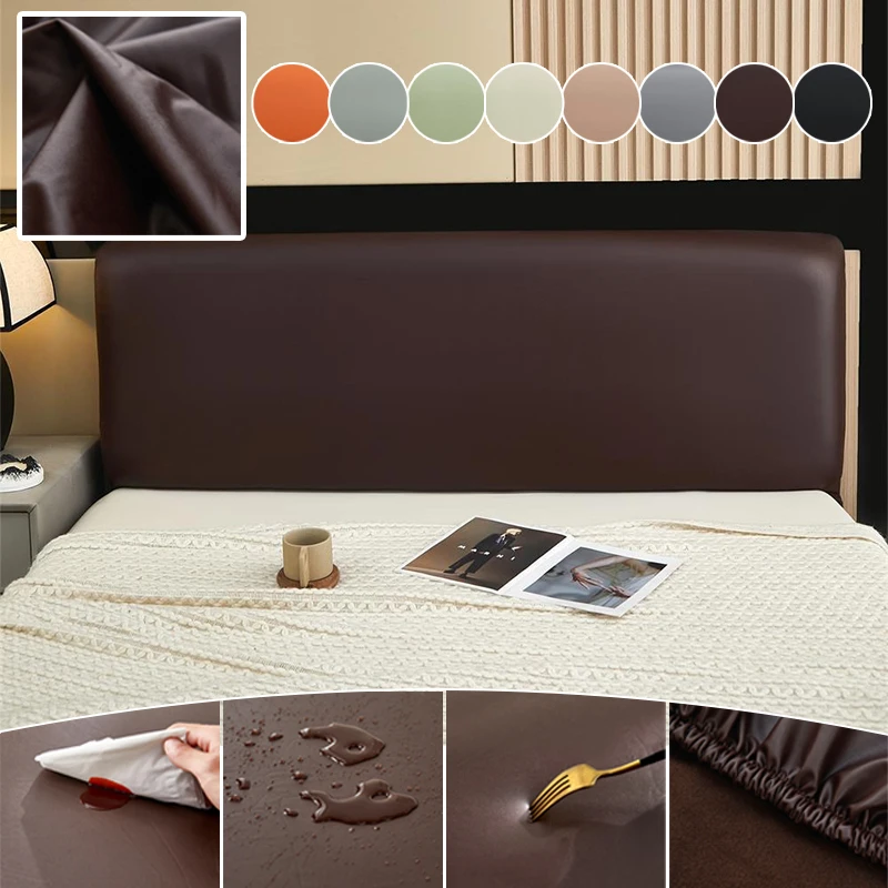

Stretchable Waterproof Headboard Cover Universal Fit Dustproof PU Leather Slipcover Easy Install For Home Furniture Protection