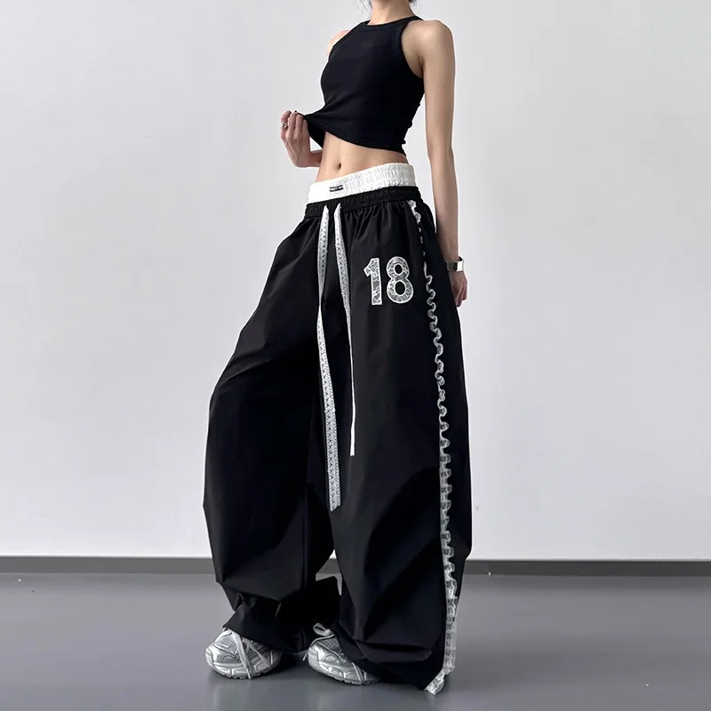 

2025 Spring/Summer New Korean Style Fashion Versatile High Waist Slimming Lace Lace Lace Casual Drawstring Pants Female Clothes