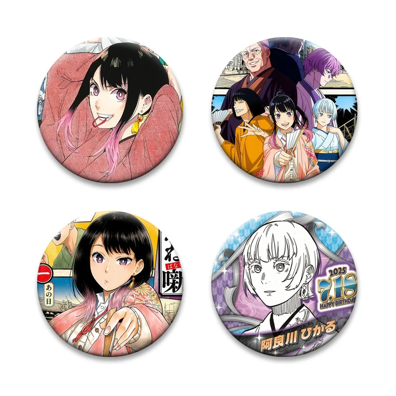 Anime Akane Banashi Pins for Clothes Bag Decor Round Snap-in Brooches Akane Osaki,Karashi Renmaya Cartoon Badge Jewelry Gifts