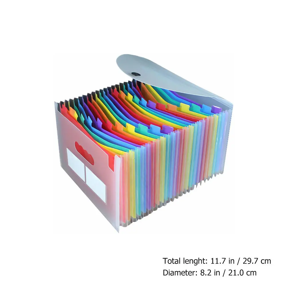 24 Pockets Expandable File Folder Rainbow A4 Letter Size Document Organizer with Closure Button for Daily Archiving Storage