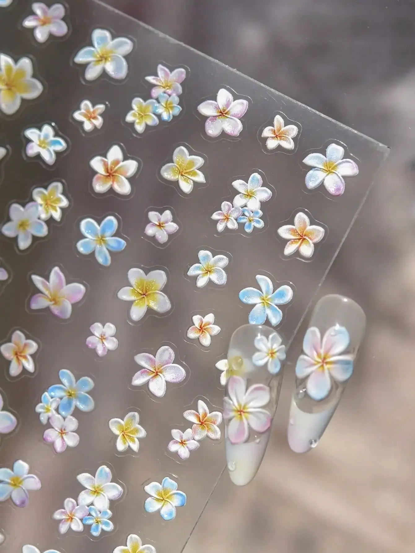 

1pc 5D Embossed Colorful Feather Flower Gradient Petal Vivid Dew Romantic Nail Art Sticker Decoration Nail Stickers