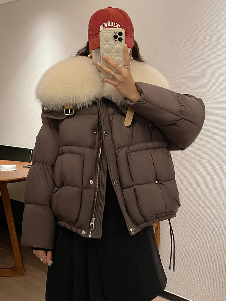 2023 Fashion Winter Natural Fox Fur Collar Coats Women Goose Down Jacket Loose Puffer Outwear Jackets Parka Female Luxury Coats