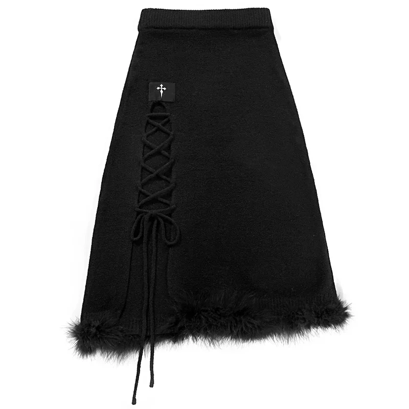 

New Spring Autumn Harajuku Gothic Punk Sexy Skirt Hot Girl Fashion Black Kawaii Temperament Bandage Cross Long Skirt