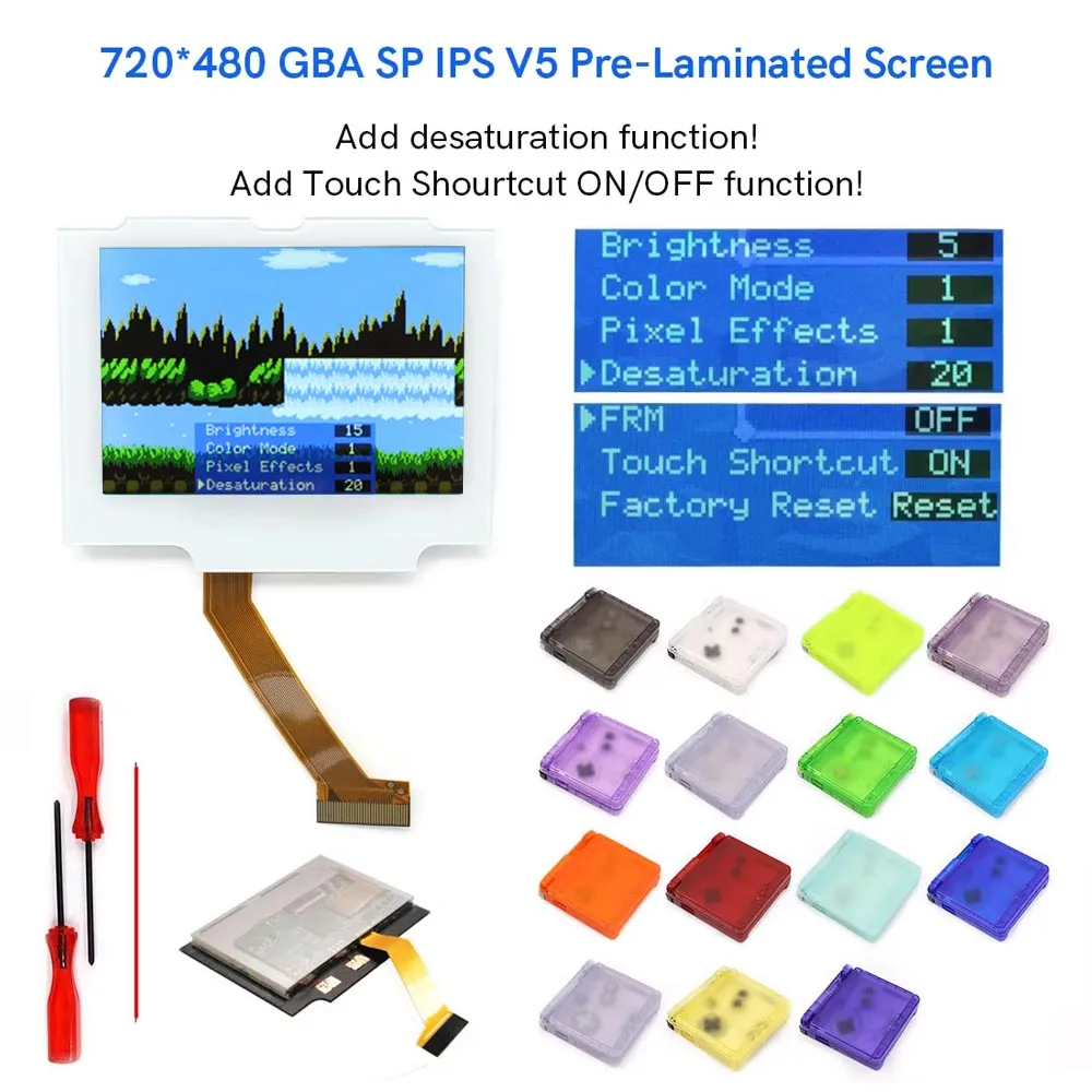 

Предварительно ламинированный экран Hispeediso White IPS V5 для GBA SP Встроенная функция дестенцирования NO Need Cut Shell для GameBoy Advance SP