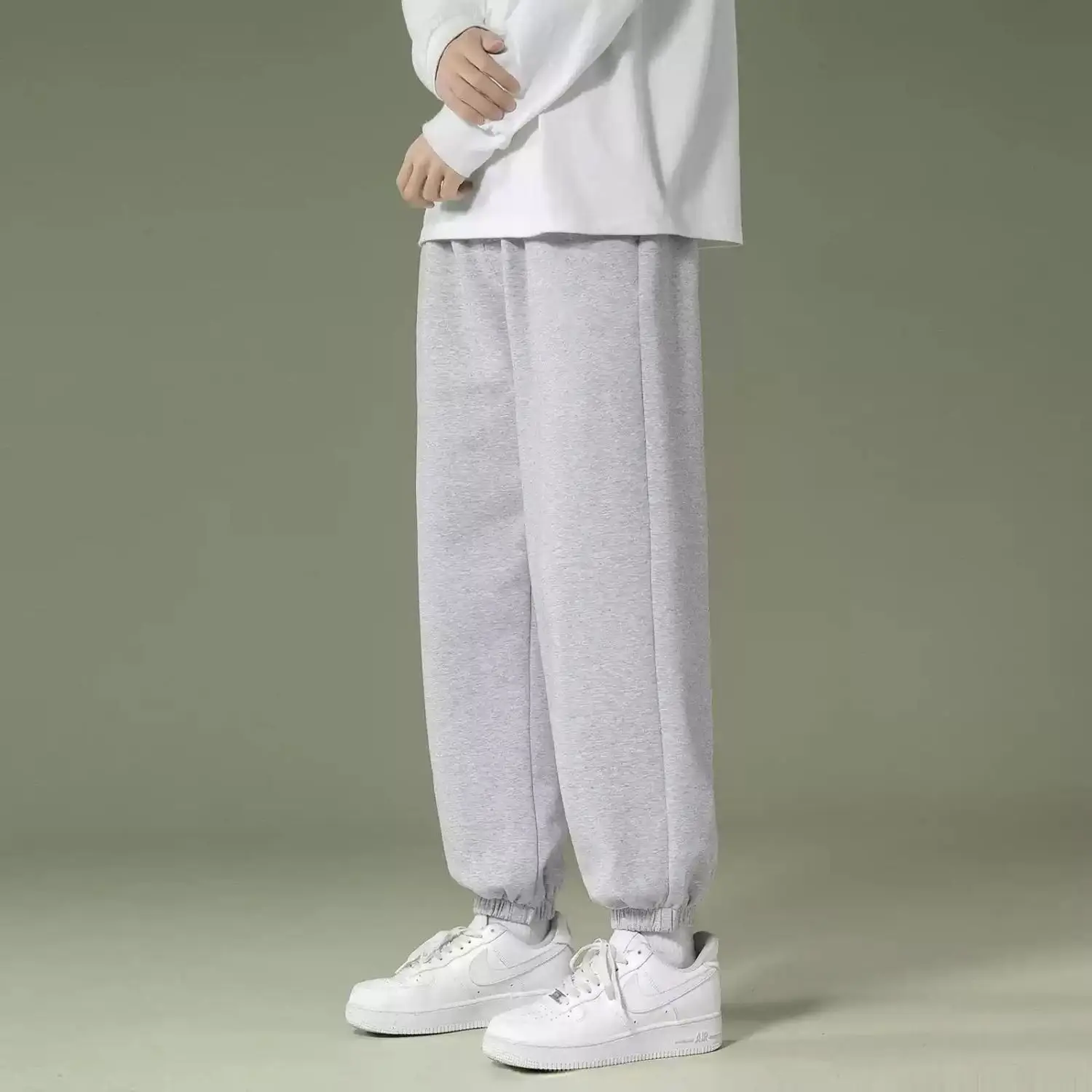 White Men's Casual Cuffed Sweatpants Loose Trendy Spring Fall Slim Look Athletic Handsome Pants