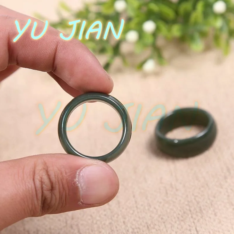 New Natural Boutique Ring Men Women Couple Models Hetian Jade Dark Green Jade-ring Handring Fine Jewelry