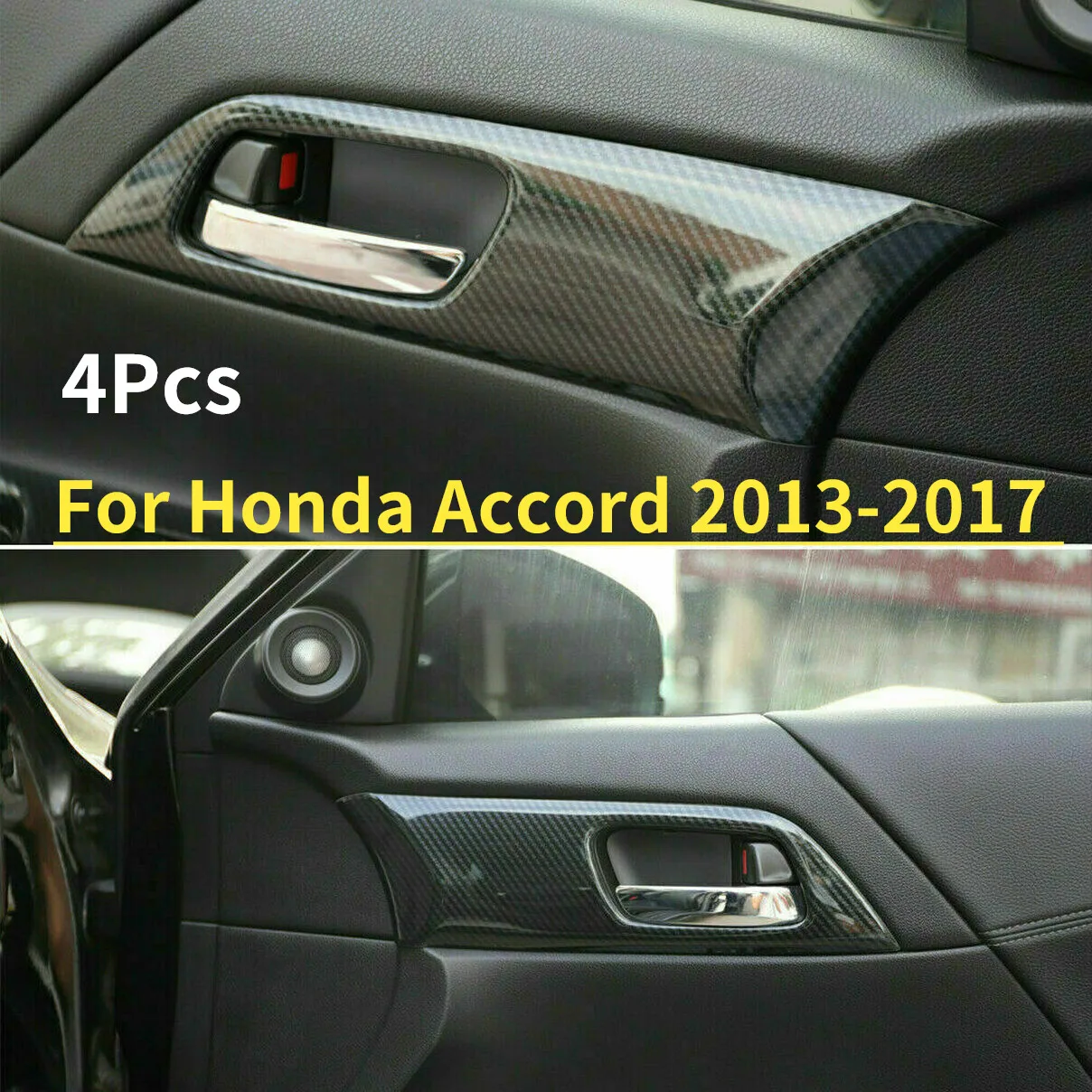 4X Carbon Fiber Inner Door Handle Panel Cover Trim For Honda Accord 2013 - 2017