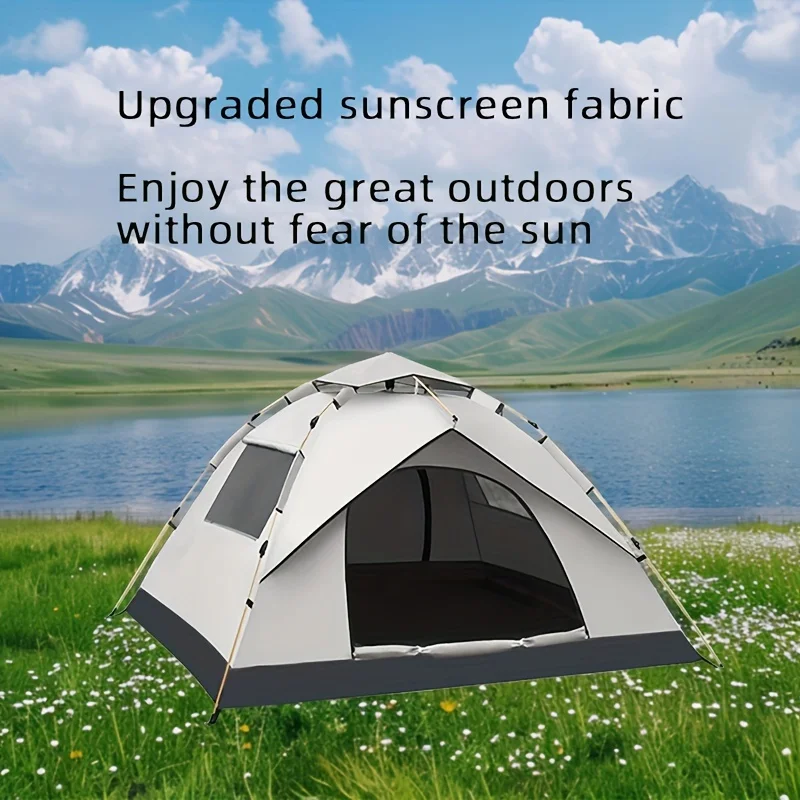 4-Person Outdoor Automatic Pop-Up Tent with Sunshade Canopy, Silver Coated Waterproof Picnic Tent, Hydrophobic Fabric, Travel,