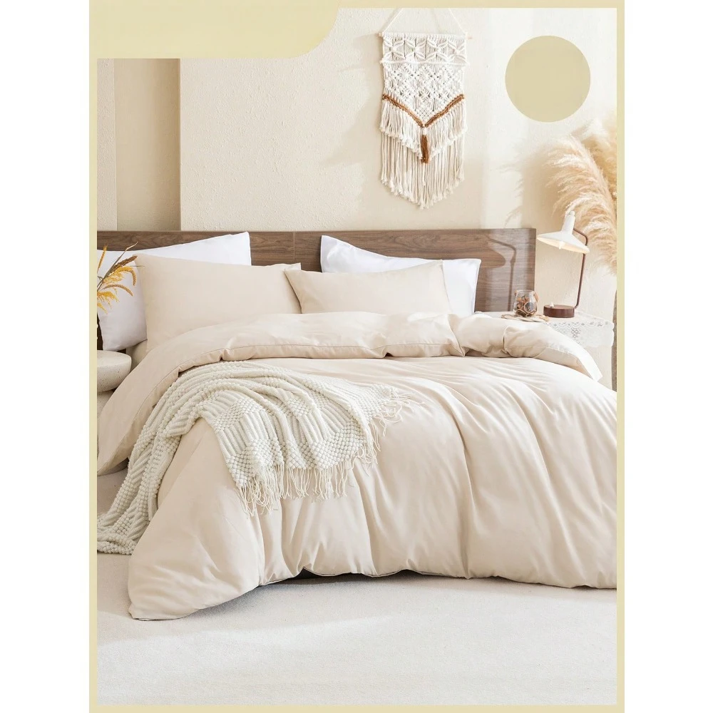 

Cover Set Boho Farmhouse Bedding Set 3 Pieces Beige Comforter Cover Soft Microfiber Minimalist Beige Neutral Comfor