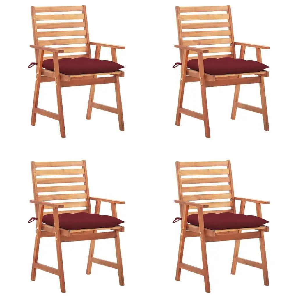 4-Piece Patio Dining Chairs Set with Cushions - Solid Acacia Wood Outdoor Furniture