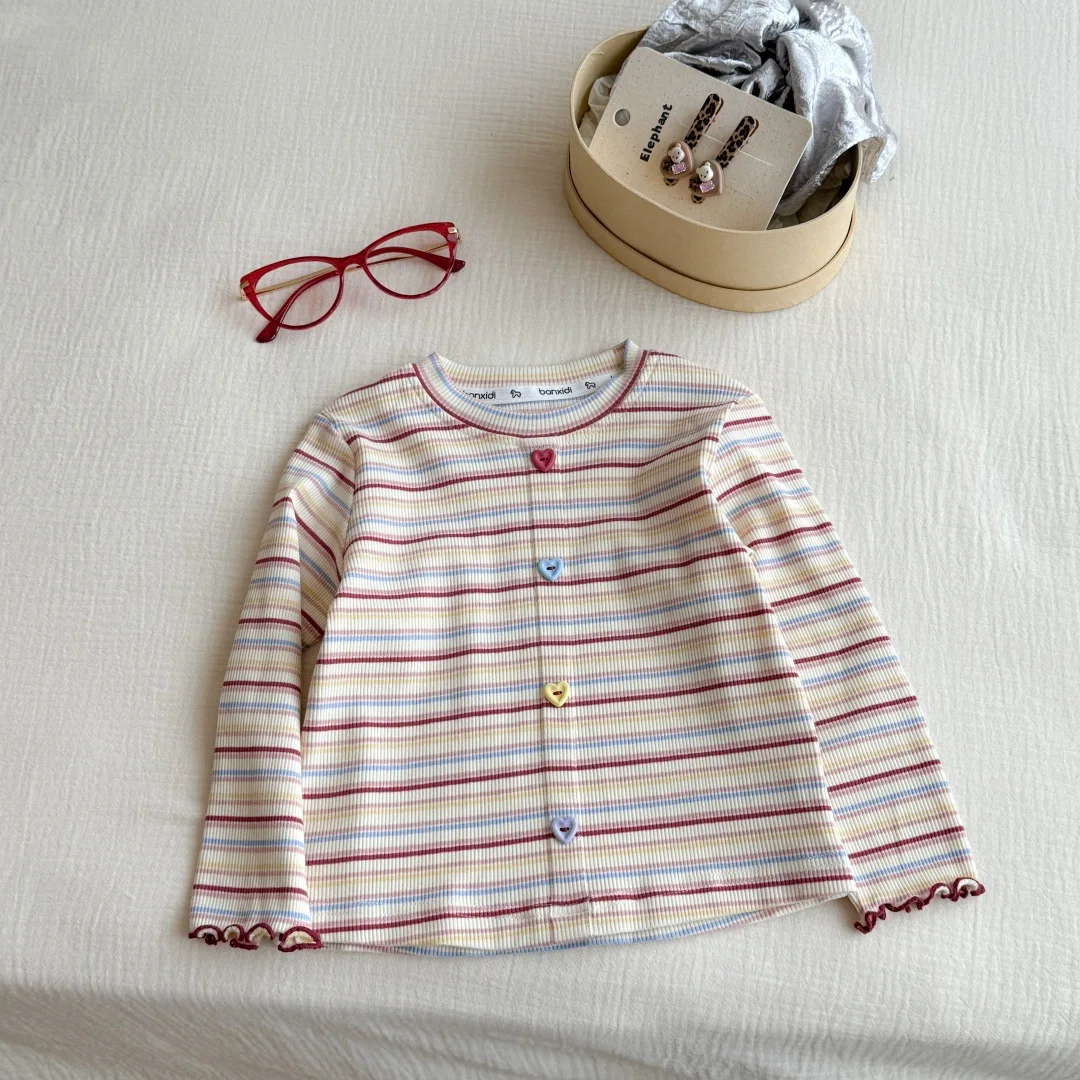 Ladies' Fashion Versatile Casual Striped Round Neck Base Top Girls' Long Sleeved T-shirt 25 New Styles for Autumn