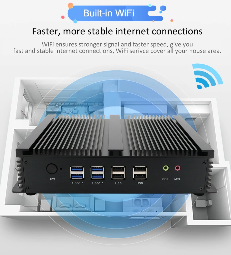 Mini computer industriale incorporato Core i5 4200U I7 4500U 6xRs232 Porte seriali Rs485 Doppio 2.5G 2xHD Win10 Mini PC senza ventola 4G LTE