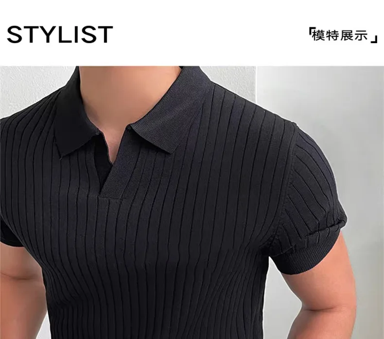 Herren Sommer Slim Fit Poloshirt mit Kragen, Jungen Koreanischer Stil, Einfarbiges Kurzarm-Freizeitoberteil, Herren Casual Pendler Leichtgewicht-Hemd – Detail 6
