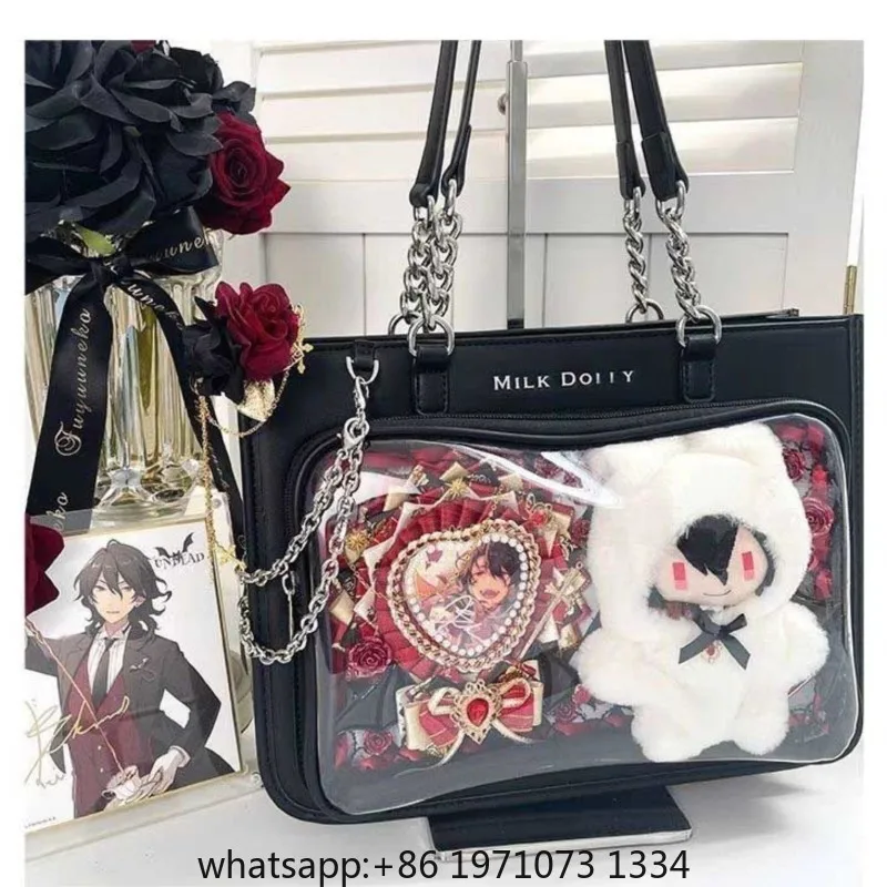 Punk Black Checker Ita Bag Women Square Leather Exterior PVC Transparent Shoulder Bag Ladies Large Capacity Handbag 2025