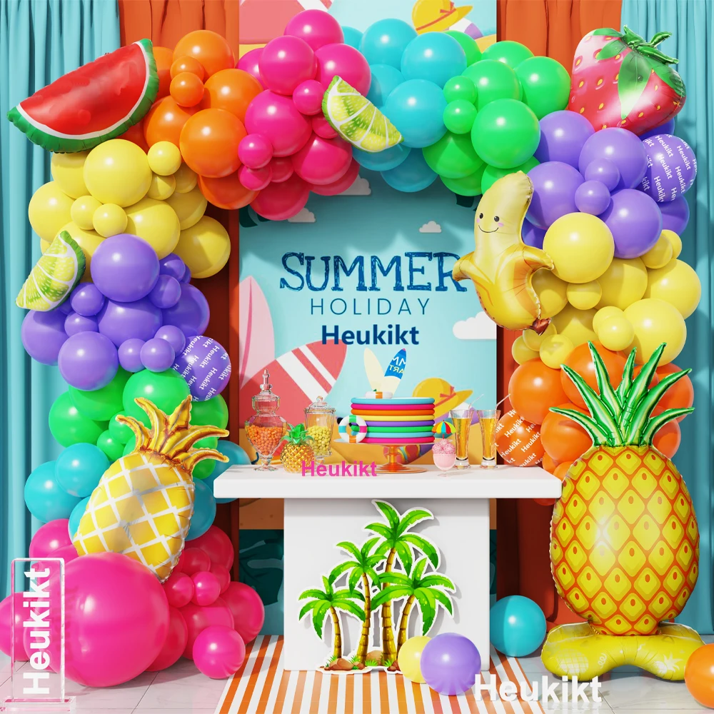 

155Pcs Summer Fruits Balloon Garland Arch Kit Pineapple Strawberry for Hawaii Beach and Summer Fruit Theme Birthday Party Decor