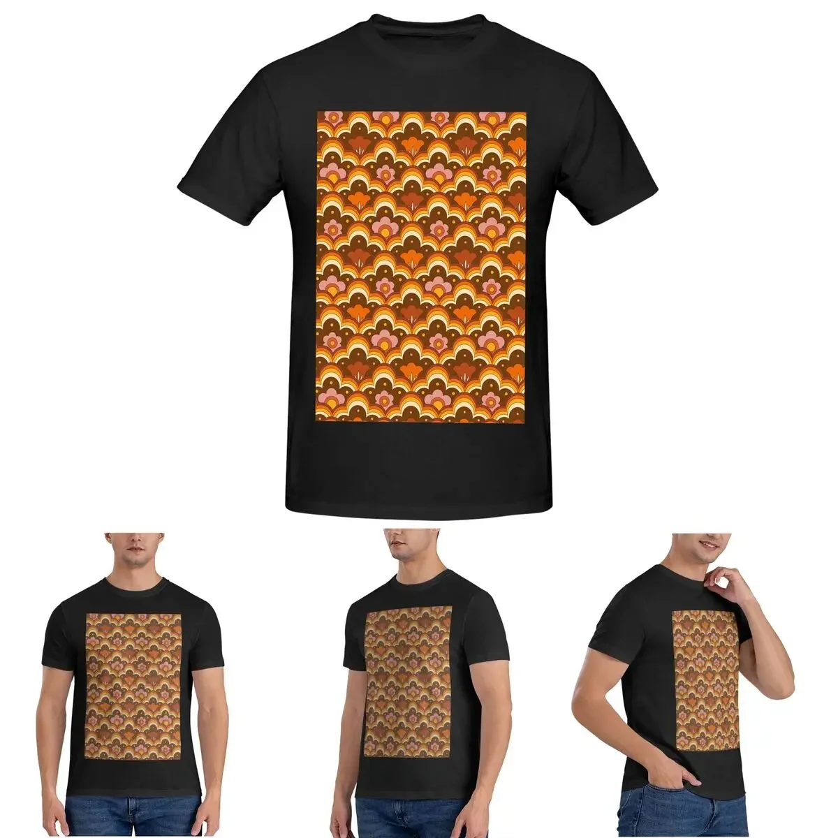 70s 60s Retro Psychedelic Flower Power, Floral Pattern T-Shirt for Men T Shirts Men's Tees Short O-Neck Summer Clothes Tops