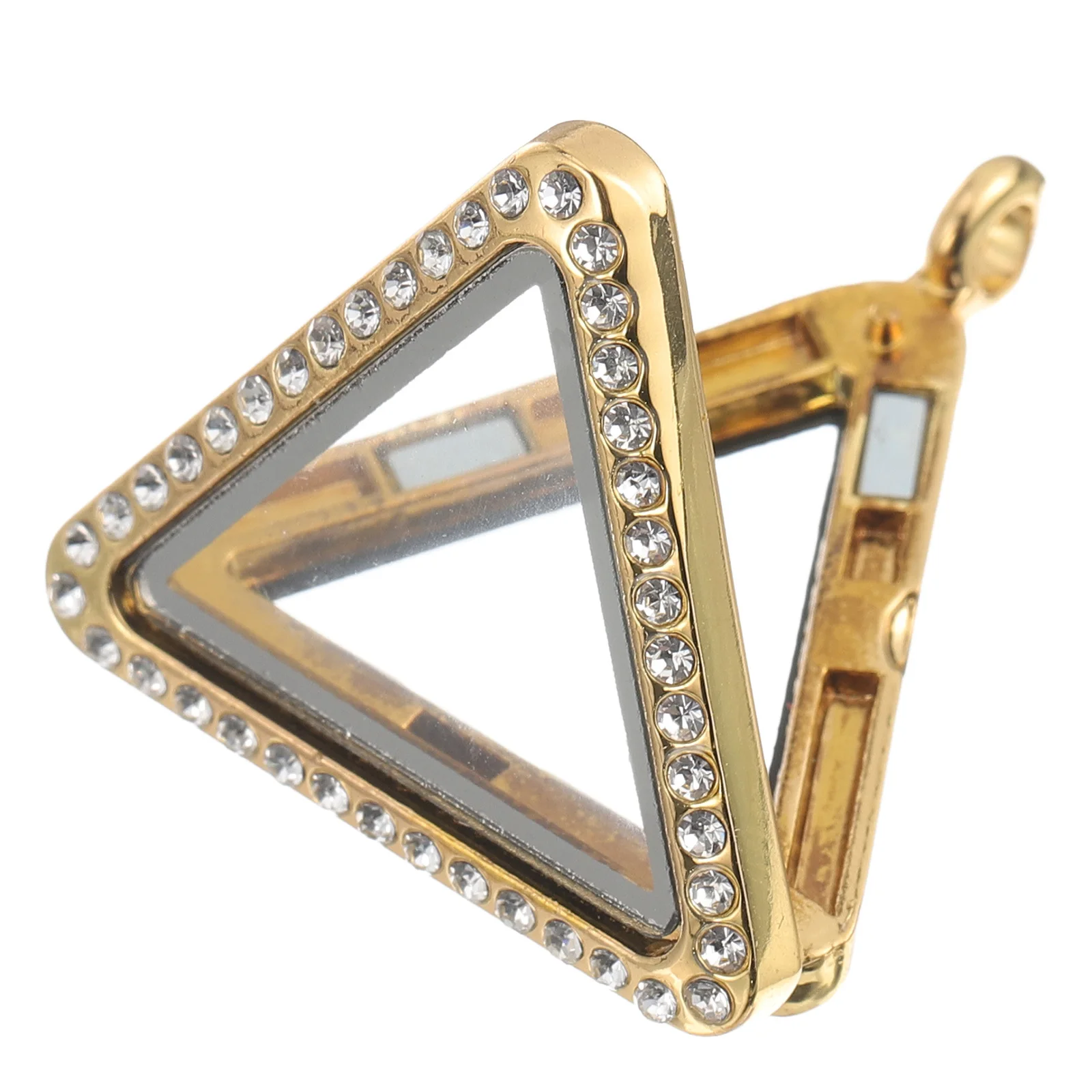 

1pc Alloy Triangle Pendant Diamond-Studded Photo Locket Openable Diy Pendant For Birthday Wedding Mother'S Day Gift Handbag