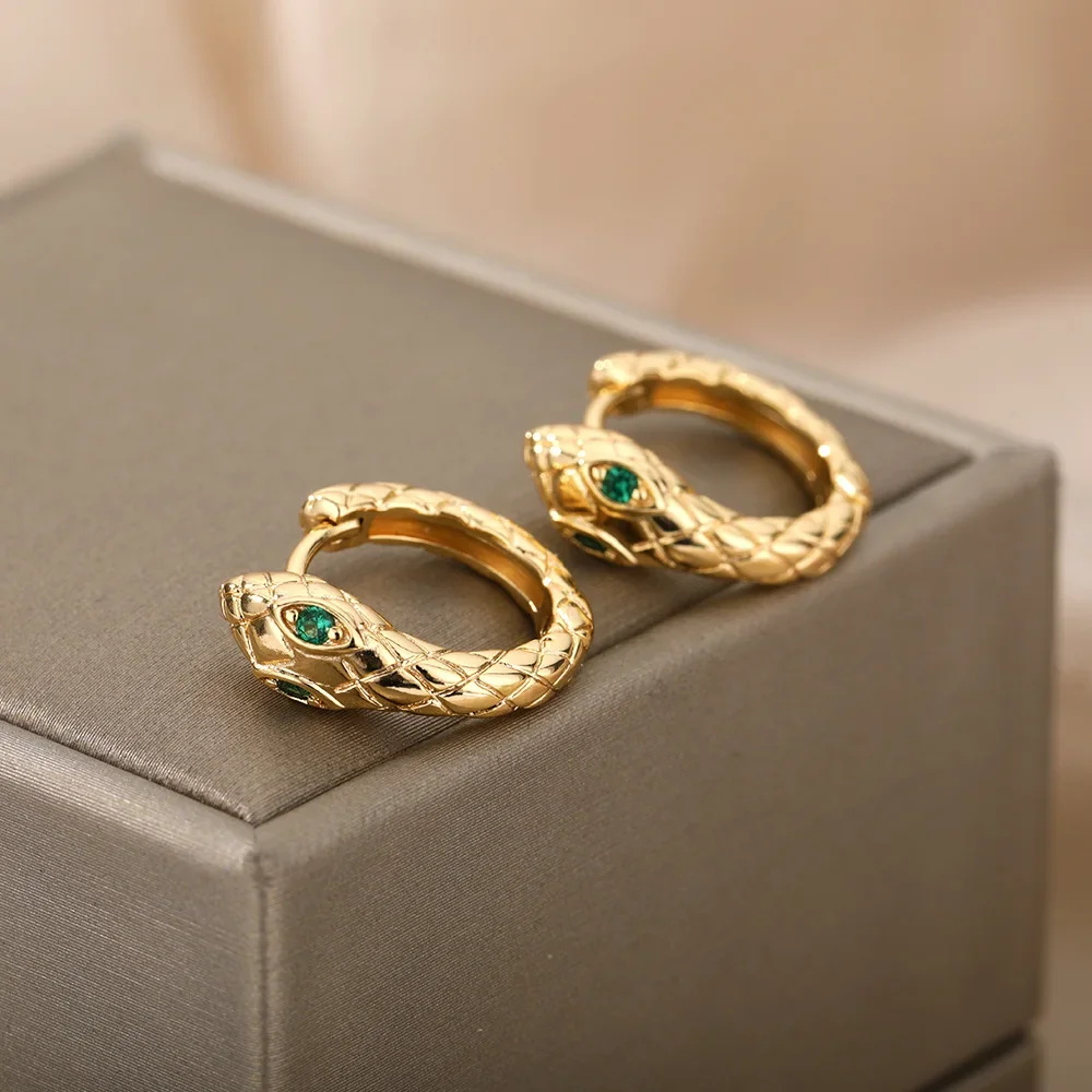 Zircon Snake Hoop Earrings for Women Goth Silver Color Earrings 2024 Trend Piercing Earings Jewelry Gifts pendientes