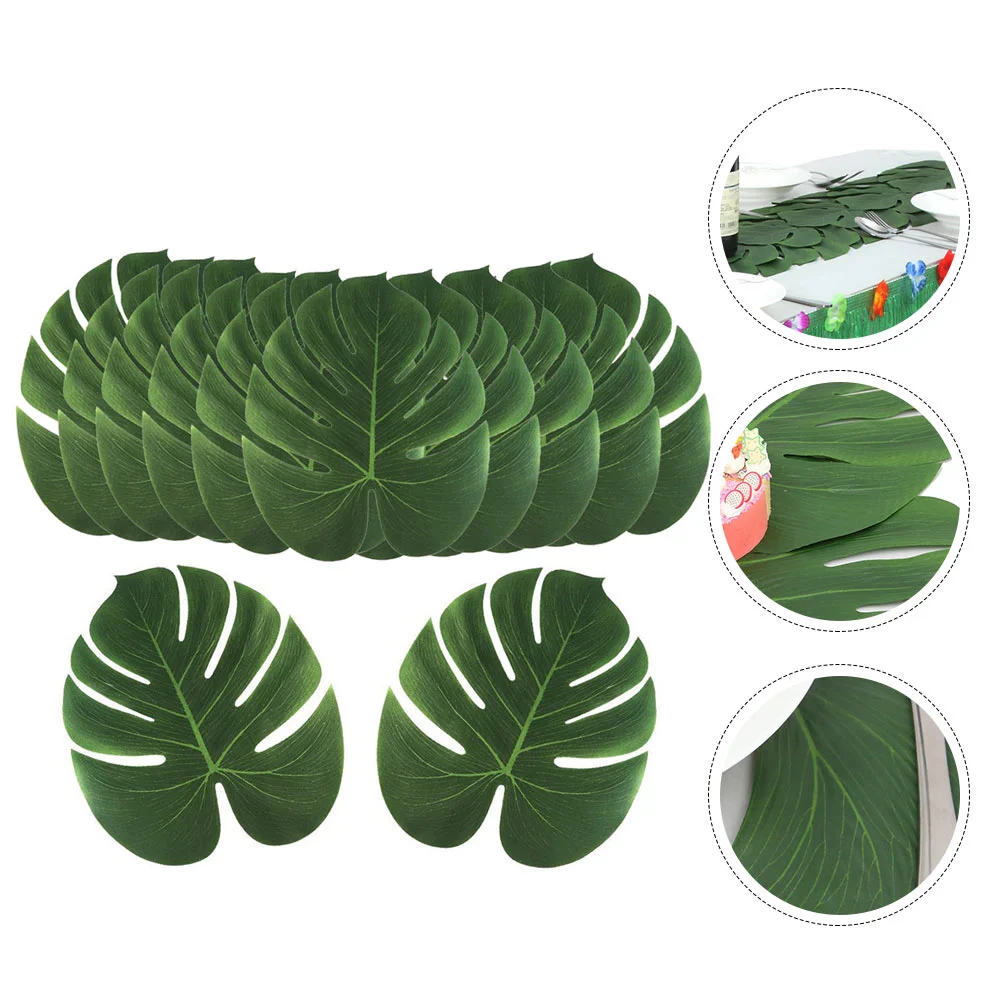 

12 Pcs Turtle Leaf Table Runner Palm Place Mats Leaves Tropical Placemats Green Fake Monstera