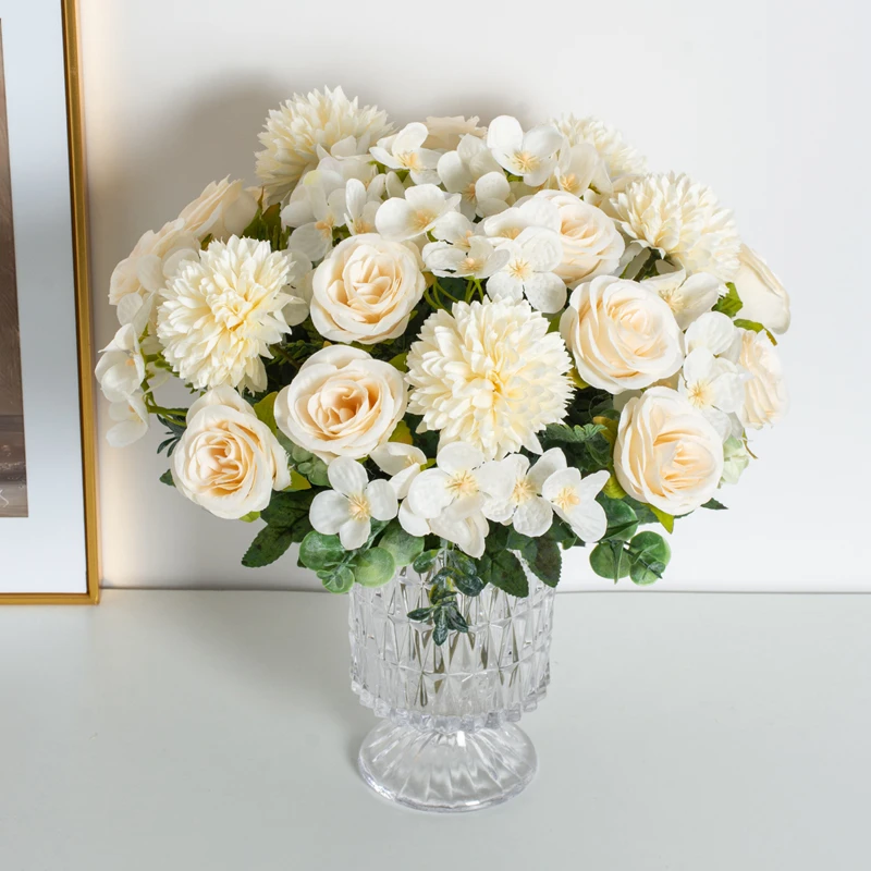 Künstliche Blumen Rose Chrysantheme Seide Brautstrauß Hochzeit Outdoor Bogen Festival Home Zimmer Vase Tisch Diy Geschenk Dekoration – Detail 13