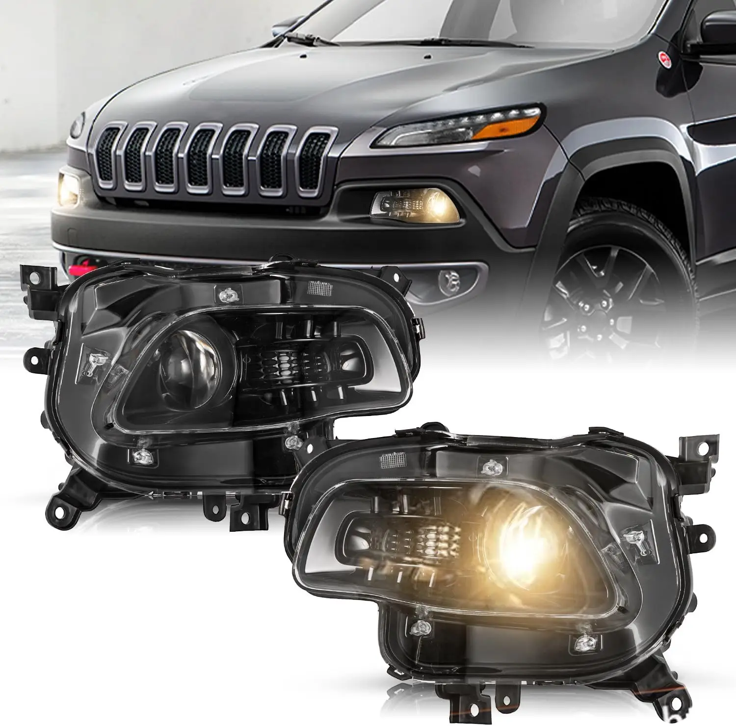

Комплект фар в сборе для проектора Jeep Cherokee 2014-2018 гг., галогенные фары со стороны пассажира и водителя