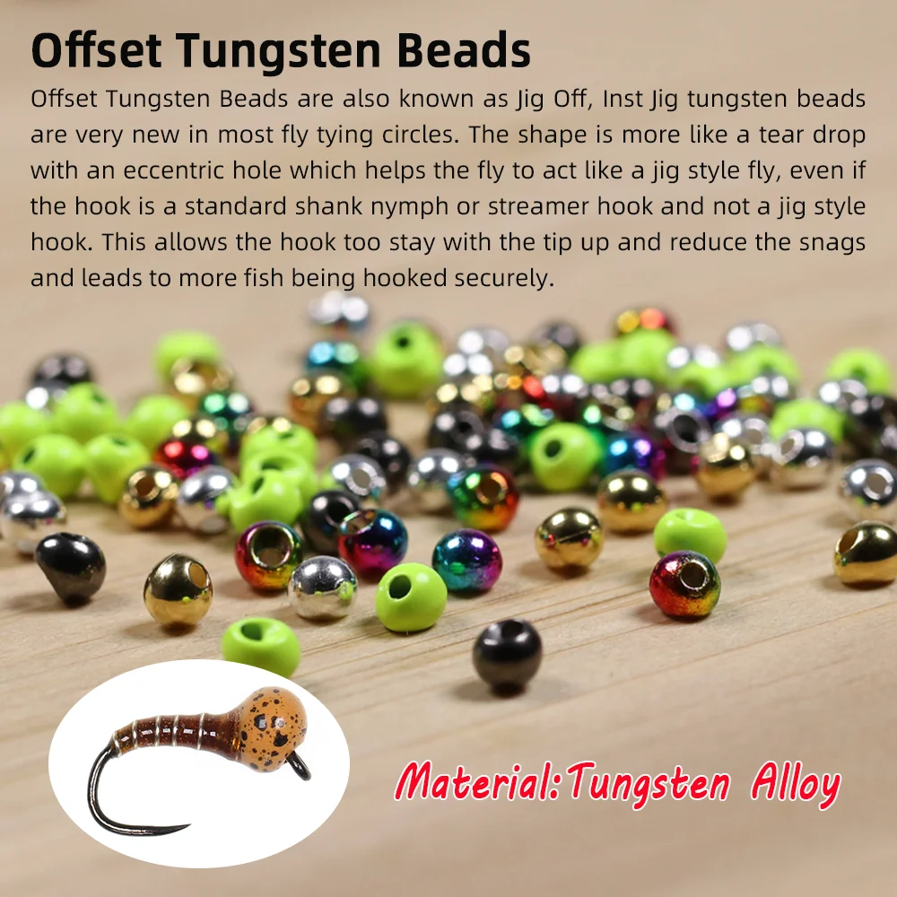 Wifreo 20pcs 2.3-3.8mm Offset Tungsten Beads Jig off Beads Fly Tying Material for Jig Nymph Wet Fly Trout Fishing Lure Baits
