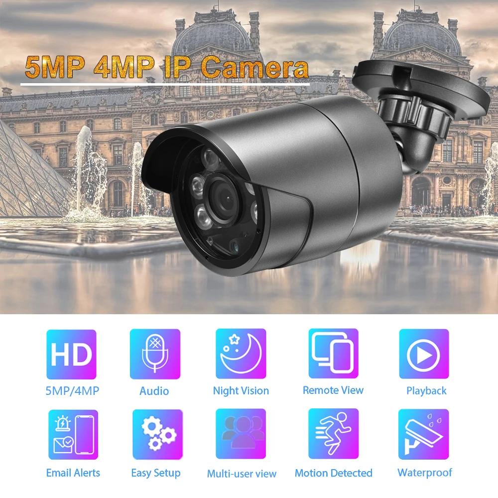 Gadinan 5MP POE IP Camera Infrared Leds Bullet Metal Outdoor Waterproof Face Detection 4MP Audio Security Protection CCTV Camera
